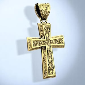 14K/18K Solid Gold Cross Pendant, Gold Cross Pendant with Design, Unique Design Gold Pendant Large Size Jesus Cross Pendant, Baptism Gift