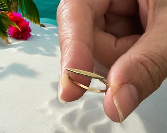 14K Solid Gold Bar Ring, Dainty Statement Ring for Women, Minimalist Gold Band Gift