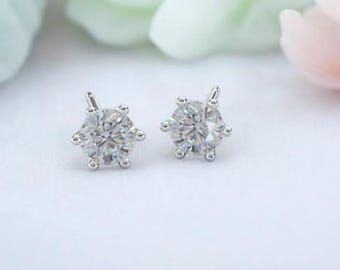 0.50 Carat Diamond Stud Lab Grown Diamonds CVD Earring Stud Earrings, D Color - VVS1 Clarity, 14k Solid Gold Round Diamond Earring 6 Prong