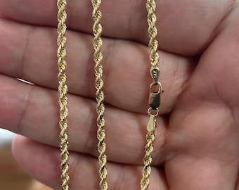 Solid 14K Yellow Gold Rope Chain Necklace, 22" and 24", 3mm Thick, Real Gold Chain, Twisted Rope Chain, Twist Rope Chain, for Women and Men