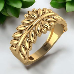 14k Solid Gold Leaf Ring for Her, Wedding Band Leaf Design Jewelry Leaf Wedding Ring, Great Gift Idea for Her