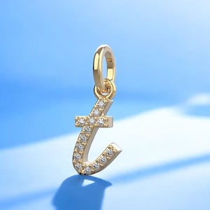 Collar con dije de diamante con inicial t en oro macizo de 14 k, collar con inicial de diamante para ella, colgante de diamante con letra t, dije de pulsera/colgante con inicial