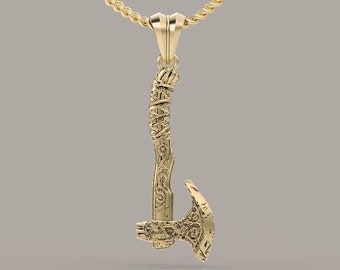 14K Solid Gold Axe Pendant, Unisex Gold Axe Pendant, Axe Gold Pendant, Gift for Him