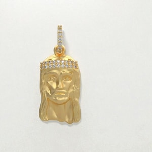 18K Solid Gold Diamond Jesus Pendant, Jesus Face Pendant with Diamonds, Religious Christianity Pendant, Baptism Gift, Jesus Gold Pendant