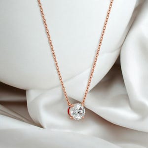 14K Solid Gold 0.50Ct Diamond Necklace, Lab Grown Diamond Pendant, 4 Prong Diamond Solitaire Necklace, Diamond Necklace Gift for Her