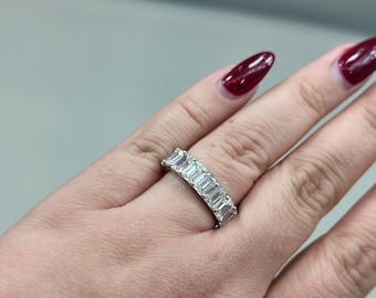 6.0CTW Emerald Cut Lab Diamond Half Eternity Band, 14k Solid Gold Diamond Half Eternity Ring, Lab Diamond Engagement Ring, Anniversary Ring