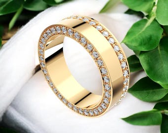 6mm Eternity Diamond Wedding Band, 14k Solid Gold Eternity Diamond Wedding Band, Unique 6mm Diamond Wedding Band for Her, Her Wedding Band
