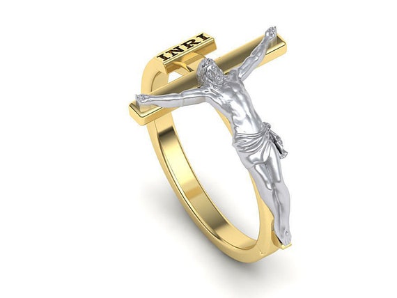 Jesus Kreuz Silberring, 925 Karat Sterling Silber Religiöser