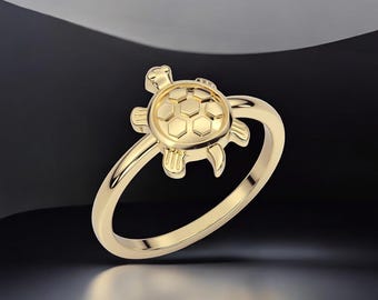 14k Solid Gold Turtle Ring, Turtle Statement Ring, Dainty Gold Turtle Ring for Her, Turtle Ring Statement Ring, Gift for Her