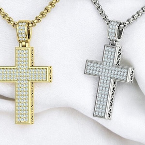 0.60CTW Diamond Cross Pendant, 14k Solid Gold Diamond Cross Pendant for Her, Cross Pendant for Her, Diamond Cross Gold Pendant, Gift for Her