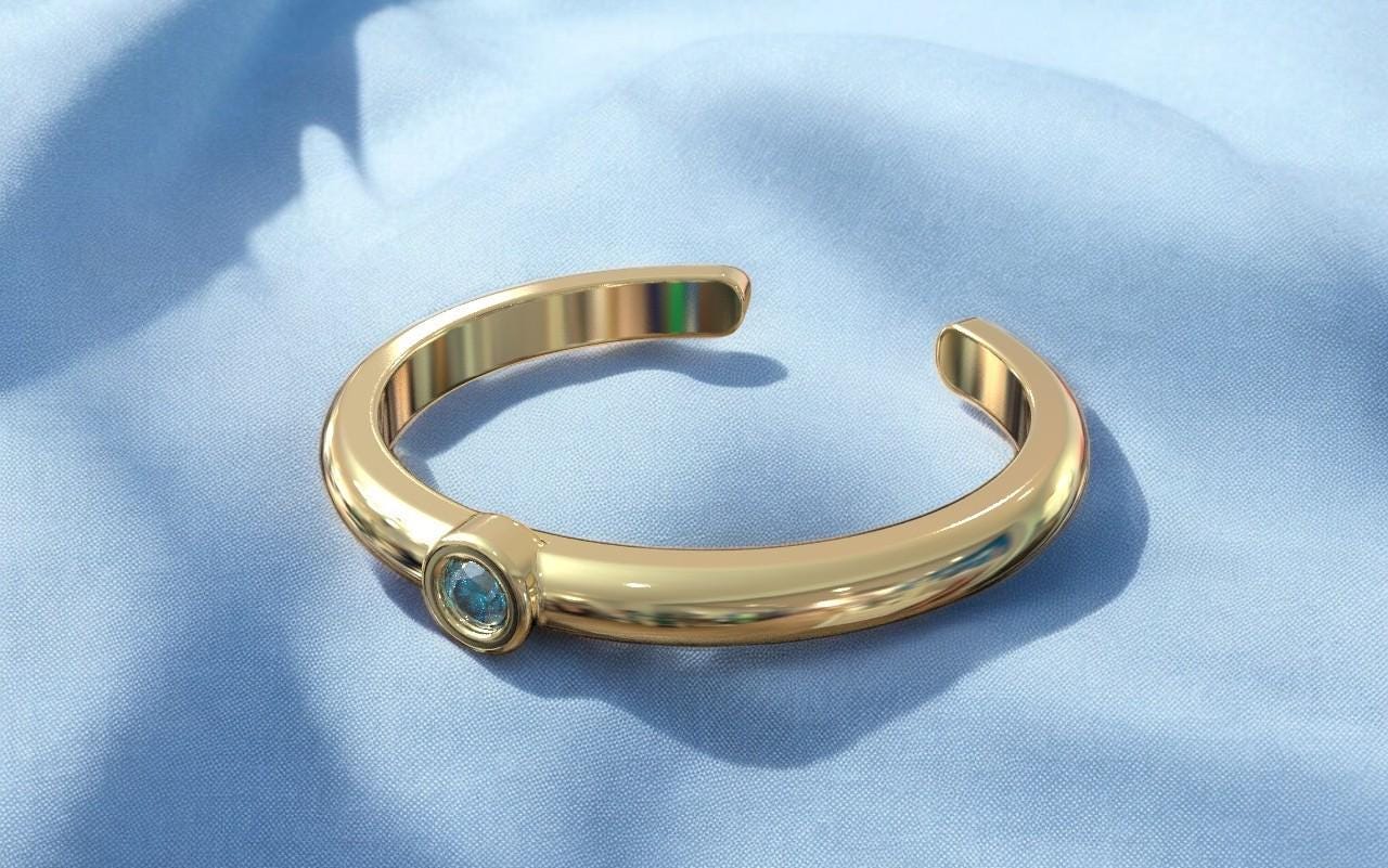 14k, 18k Solid Gold Women's Toe Ring With Birthstone, Dome Toe Ring ...