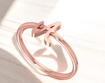 14k Solid Gold Initial Ring, Dainty Letter Ring, 14k Solid Gold Initial Letter Ring, Letter A Ring, Initial A Dainty Gold Ring, Gift for Her