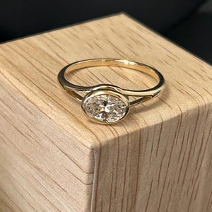 1CTW IGI Certified Oval Diamond Bezel Set Solitaire Ring, East West Bezel Setting 1 Carat Oval Lab Diamond Solitaire Ring, Oval Diamond Ring