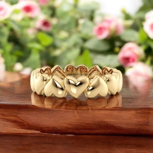 14k Solid Gold Heart Statement Ring, Heart Eternity Ring, Gold Heart Ring for Her, Heart Ring, Gift for Her