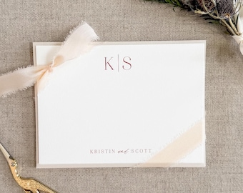 Thank You Cards, Monogram Stationery, Personalized Couples Stationery Set, Cotton Paper Note Cards, Wedding Gift