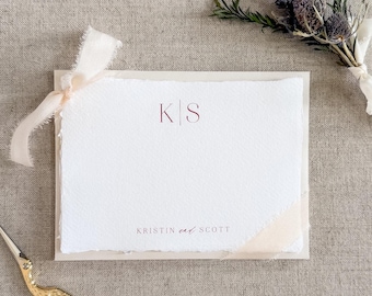 Wedding Thank You Cards, Personalized Stationery Set, Wedding Gift, Couples Monogram Stationery, Handmade Paper Note Cards