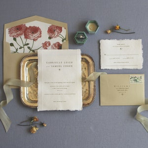 Invito al matrimonio minimo, carta fatta a mano, invito al bordo decorato, invito in rilievo, invito al bordo strappato - CAMPIONE