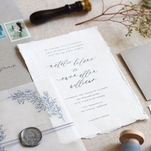 Vellum Invitation, Botanical Illustration, Wax Seal Invitation, Handmade Paper, Deckled Edge Invitation, Torn Edge Invitation SAMPLE image 5