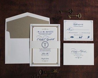 Ejemplo de invitación de boda Art Déco: elegante diseño de libro vintage