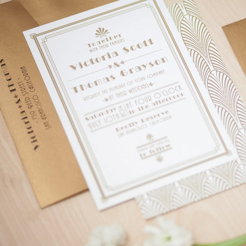 Art Deco Wedding Invitation Gold Invitation Roaring Etsy