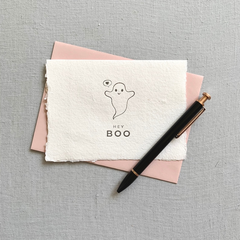 Hey Boo // ghost card, halloween card, funny card, cute ghost, boo, handmade paper card image 1