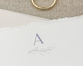 Carta fatta a mano, Minimal Branch, Biglietto monogramma, Biglietti con bordo strappato, Carta con bordo frastagliato, Cancelleria, 10 biglietti piatti 4x6 con busta
