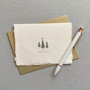 Peace and Love // holiday card, Christmas card, Christmas tree, happy new year, letterpress, handmade paper card image 2