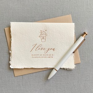 Carte De lampkin Spice Latte // love you card, carte d’automne, automne se sent, citrouille épice tout, letterpress, carte en papier fait main
