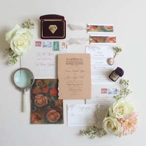 Invito per illustrazione di luoghi, Rose, Fine Art Invitation, Estate Wedding, Bridgerton, Carta fatta a mano, Bordo rivestito, Bordo strappato - SAMPLE