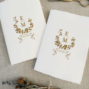 Monogram boeken voor hem en haar geloften, boeken met geloften, huwelijkscadeau, handgeschept papier gelofteboek, huwelijksgeloften, handgeschept papier, papier met versierde rand