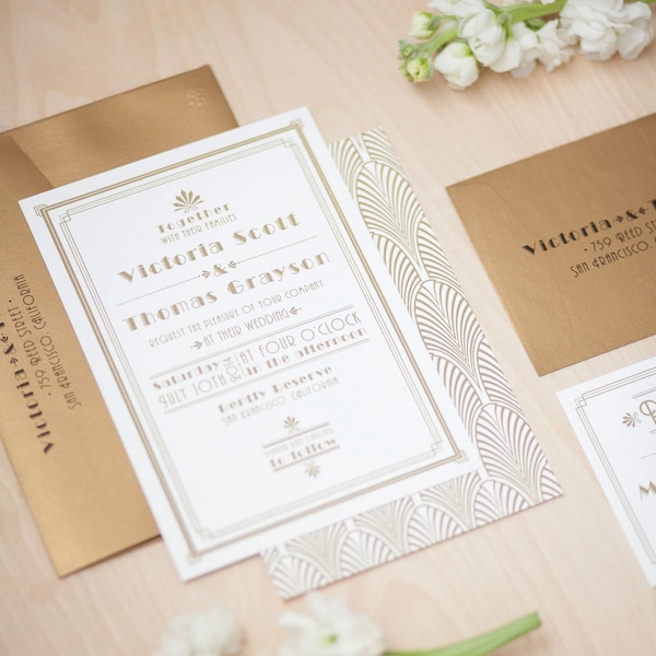 Art Deco Hochzeitseinladung: Goldener 20er Jahre Gatsby (MUSTER)