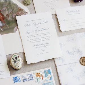 Fine Art Invitation, Blossom Invitation, Flower Invitation, Handmade Paper, Wax Seal, Deckled Edge, Torn Edge - SAMPLE