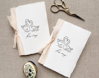 Rococo Swan Vow Books Set, His Hers Handmade Paper Wedding Vows (Set of 2)