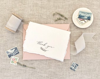 Biglietto di ringraziamento, Carte Bordo Deckled - Boho Biglietti di Ringraziamento, Carta fatta a mano, Cancelleria Personale, Carta Regalo, 6 carte piegate