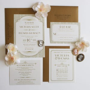 Art Deco Wedding Invitation, Great Gatsby Invitation, Gold Invitation, Roaring 20&#39;s, Art Deco Wedding, Glam Invitation SAMPLE