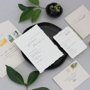 Deckled Edge Wedding Invitation, Neutral Invitation, Greenery Invitation, Handmade Paper Invitation, Botanical Illustration SAMPLE image 6