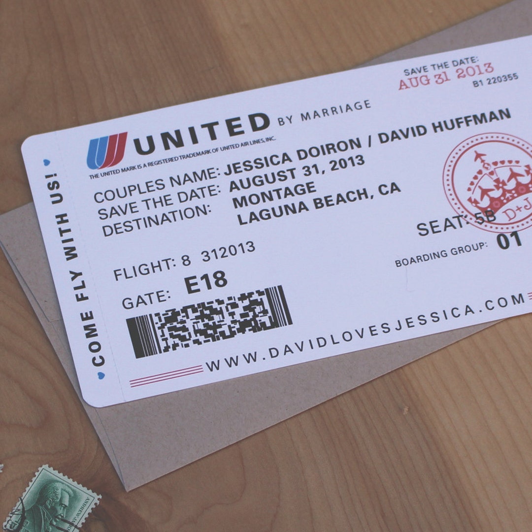 Airplane Ticket Save The Date Boarding Pass Invitation Etsy Singapore