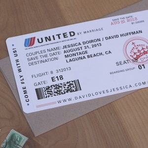 Airplane Ticket Save the Date - Boarding Pass Invitation, Destination Wedding Save the Date, travel invitation, travel theme wedding SAMPLE