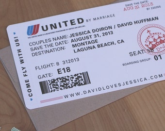 Airplane Ticket Save the Date: Destination Wedding Boarding Pass (SAMPLE)