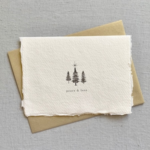 Peace and Love // holiday card, Christmas card, Christmas tree, happy new year, letterpress, handmade paper card image 1