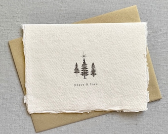 Peace and Love // holiday card, Christmas card, Christmas tree, happy new year, letterpress, handmade paper card