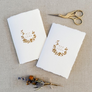 Boeken met geloften voor hem en haar, boeken met geloften, handgeschept papier geloftenboek, huwelijksgeloften, huwelijkscadeau, handgeschept papier, papier met versierde rand
