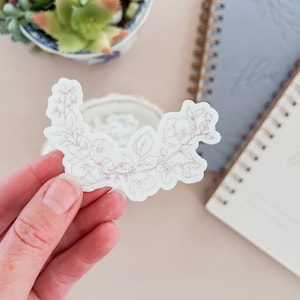 Pegatina romántica de cresta floral // pegatina floral, pegatina de flores, flores moradas, pegatina de computadora portátil, pegatina de vinilo, pegatina de botella de agua
