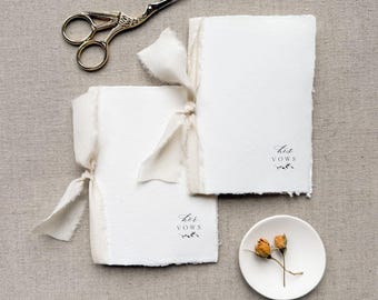 Minimal His and Hers Vow Books, Silk Ribbon Binding, Handmade Ivory Paper