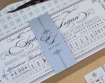 Ticket Wedding Invitation - Steampunk Invitation, Punch Card Train Ticket Invitation, Destination Wedding Invitation SAMPLE