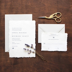 Carta a bordo strappato, carta fatta a mano, carta bordata, invito minimo al matrimonio, invito romantico, invito moderno - ESEMPIO
