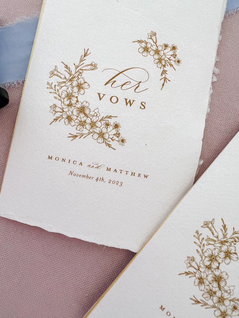 Custom Vow Books, Handmade Paper Vow Book, Personalized His and Hers Vow Books, Wedding Vows, Wedding Gift, Handmade paper, Deckled Edge image 3