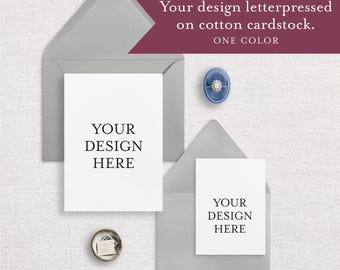 Your design letterpress printed on cotton paper, smooth edge cardstock, custom printing, card printing, wedding invitation printing