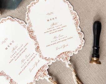 Laser Cut Wedding Menu with Gold Tassel, Custom Cut Menu