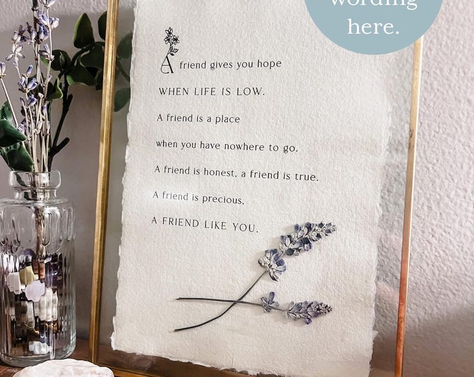 Custom Quote Print on Handmade Paper, Custom Quote Print, Pressed Flower, lyrics print, poem print